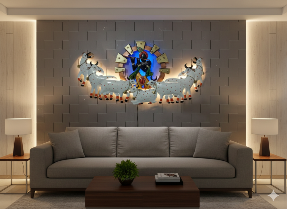 7 COW WITH LORD  KRISHNA  LE D ( 48X24 INCH )